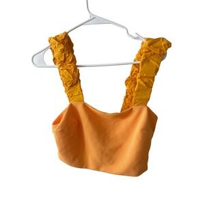 Petal + Pup Womens Orange Textured Crop Top Ruffle Strap Back Zip Size Medium